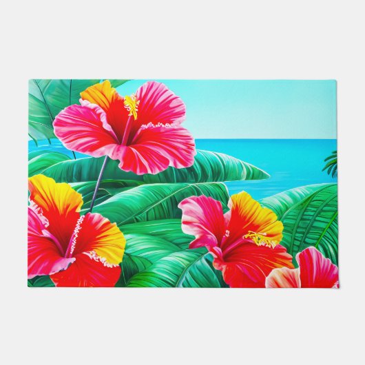 ハワイアンハイビスカス熱帯花 ドアマット (正面)