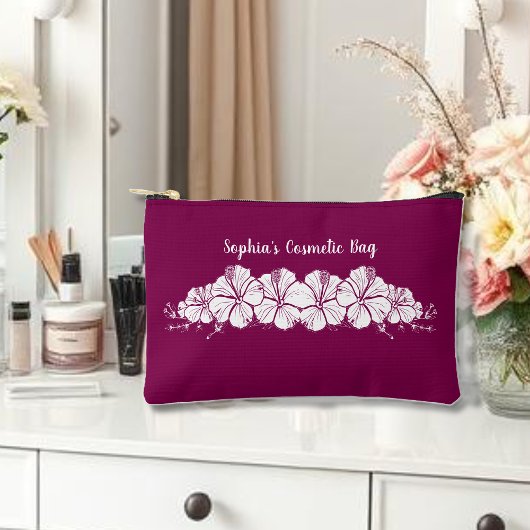 ハワイアンハイビスカス熱帯花WiNeカラー アクセサリーポーチ