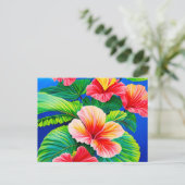 ハワイアンハイビスカス熱帯赤い花と緑 ポストカード (スタンド正面)