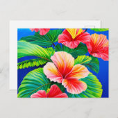 ハワイアンハイビスカス熱帯赤い花と緑 ポストカード (正面/裏面)