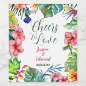 ハワイアンハイビスカス離れトロピカル結婚ズ ワインラベル (シングルラベル)