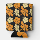 ハワイアンハイビスカス：オレンジ色のトロピカルパターン。 缶クーラー (裏面)