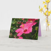 ハワイアンハッピーバースデーピンクハイビスストライプのカス カード (黄色い花)
