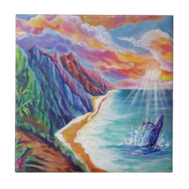 ハワイアンハンバックホエールアンドナパリオブカウアイ タイル