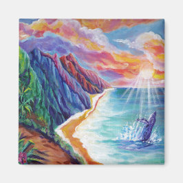 ハワイアンハンバックホエールアンドナパリオブカウアイ マグネット