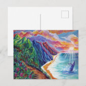 ハワイアンハンバックホエールブリーチングアットサンセット ポストカード (正面/裏面)