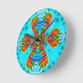 ハワイアンバードオブパラダイスクロス（青） ラウンド壁時計 (傾斜)