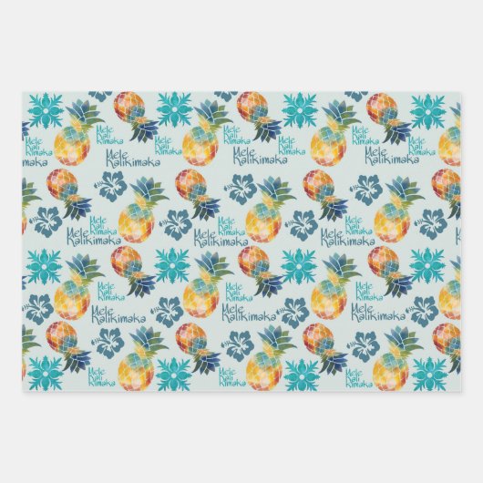ハワイアンパイナップルとハイビスカスメレカリキマカ2 ラッピングペーパーシート (正面2)