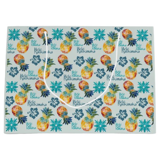 ハワイアンパイナップルとハイビスカスメレカリキマカ2 ラージペーパーバッグ (正面)