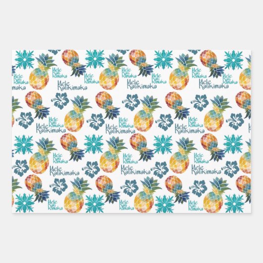 ハワイアンパイナップルアンドハイビスカスメレカリマカ ラッピングペーパーシート (正面)