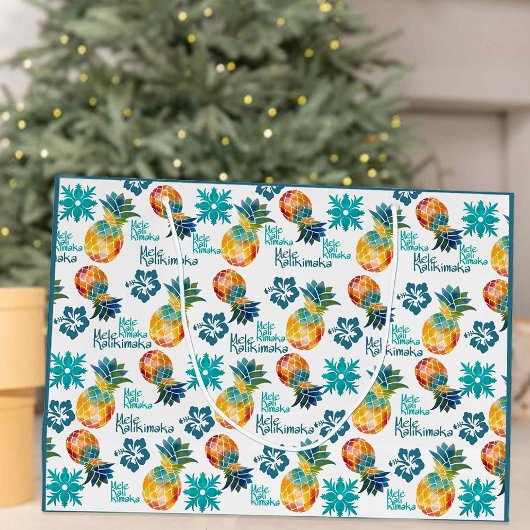 ハワイアンパイナップルアンドハイビスカスメレカリマカ ラージペーパーバッグ