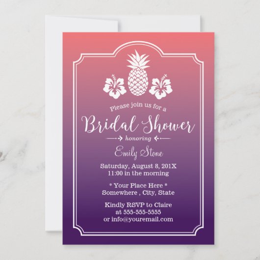 ハワイアンパイナップルハイビスカスフローラブライダルシャワー 招待状 (正面)