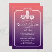 ハワイアンパイナップルハイビスカスフローラブライダルシャワー 招待状 (正面/裏面)