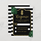 ハワイアンパイナップルモダンストライプの結婚反応 出欠カード (正面/裏面)