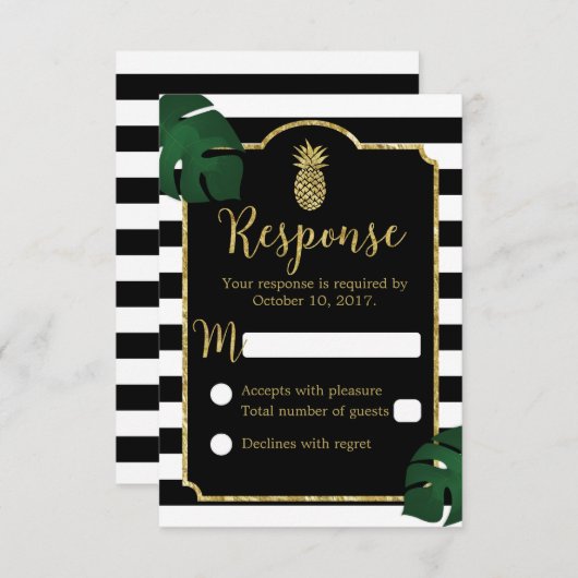 ハワイアンパイナップルモダンストライプの結婚反応 出欠カード (正面/裏面)