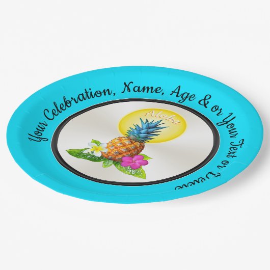 ハワイアンパーソナライズされた紙プレート，任意の大事な行事 ペーパープレート (アングル)