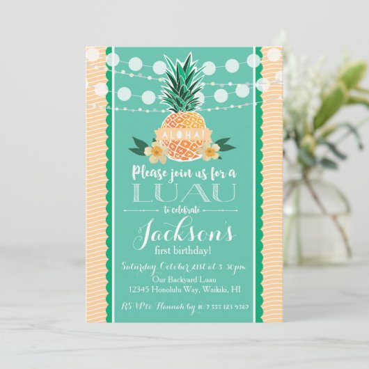 ハワイアンパーティー招待状(誕生日、シャワーなど) 招待状 (スタンド正面)