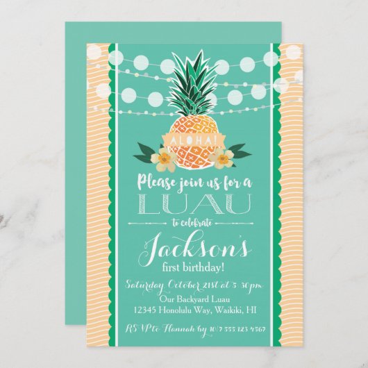 ハワイアンパーティー招待状(誕生日、シャワーなど) 招待状 (正面/裏面)