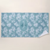 ハワイアンパームツリーシルエットパターンティール（緑がかった色）ID1093 ビーチタオル (正面)