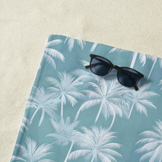 ハワイアンパームツリーシルエットパターンティール(緑がかった色)ID1093 ビーチタオル (インサイチュ)