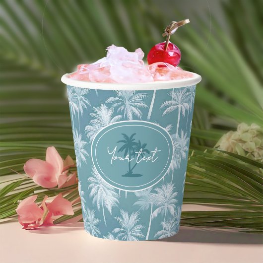 ハワイアンパームツリーシルエットパターンティール(緑がかった色)ID1093 紙コップ