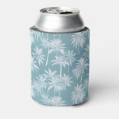 ハワイアンパームツリーシルエットパターンティール(緑がかった色)ID1093 缶クーラー (缶裏面)