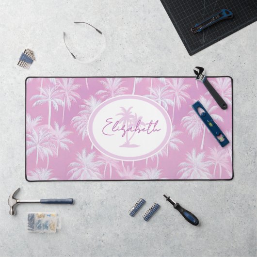 ハワイアンパームツリーシルエットパターンプラムID1093 デスクマット (ワークステーション)