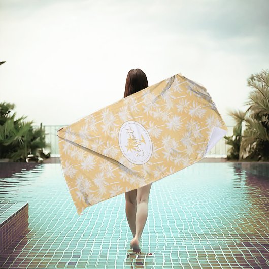 ハワイアンパームツリーシルエットパターン金ゴールドID1093 ビーチタオル