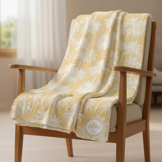 ハワイアンパームツリーシルエットパターン金ゴールドID1093 フリースブランケット