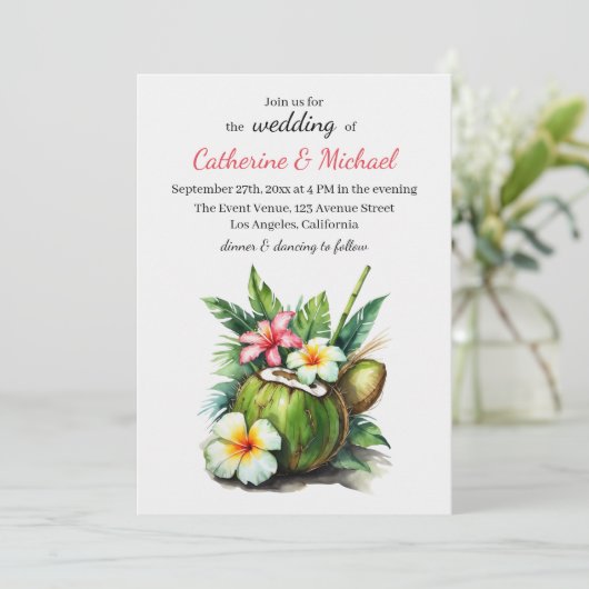 ハワイアンビーチホリデーサマーハイビスカス結婚ズ 招待状 (スタンド正面)