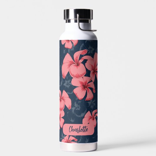 ハワイアンピンクの花かわいい花柄 ウォーターボトル (左面)