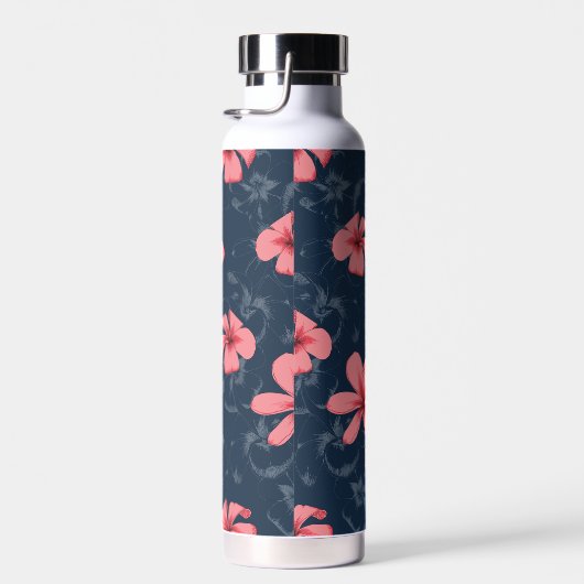 ハワイアンピンクの花かわいい花柄 ウォーターボトル (右面)