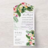 ハワイアンピンクハイビスカストロピカル結婚フローラ オールインワン招待状 (内側)
