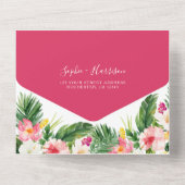 ハワイアンピンクハイビスカストロピカル結婚フローラ オールインワン招待状 (裏面)