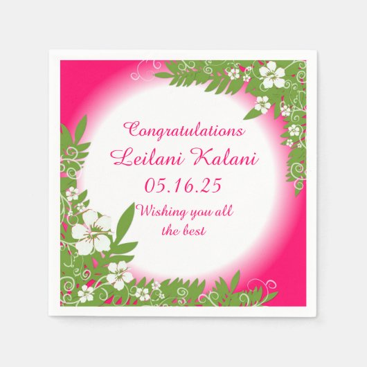 ハワイアンピンクハイビスカス卒業紙ナプキン スタンダードカクテルナプキン (正面)
