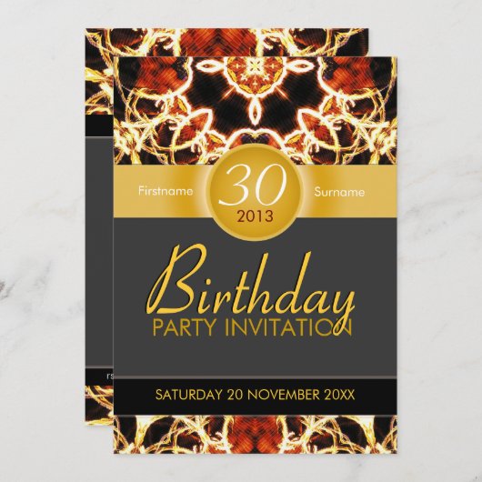 ハワイアンファイアートお祝い誕生日招待状 招待状 (正面/裏面)