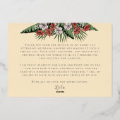 ハワイアンフラミンゴ&ハイビスカスイエロー金ゴールドありがとう 箔招待状 (裏面)