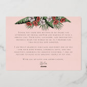 ハワイアンフラミンゴ&ハイビスカスピンク&金ゴールドありがとう 箔招待状 (裏面)