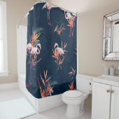 ハワイアンフラミンゴ:熱帯ヴィンテージのアートワーク シャワーカーテン (インサイチュ)