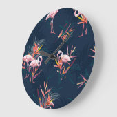 ハワイアンフラミンゴ：熱帯ヴィンテージのアートワーク ラージ壁時計 (傾斜)