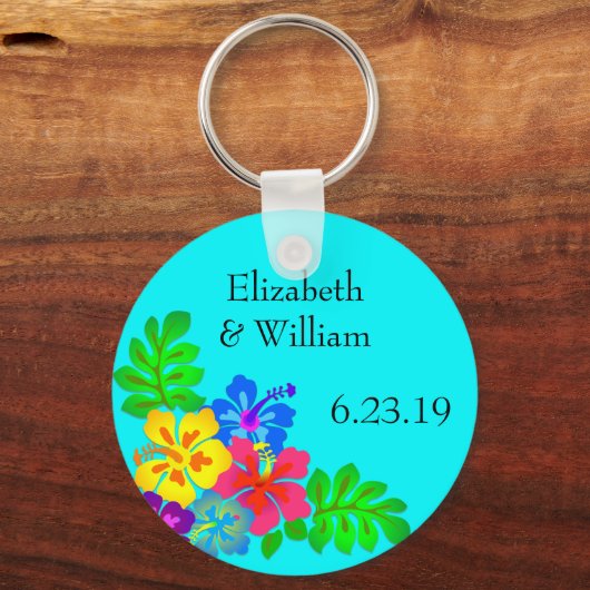 ハワイアンフラワーズアクア結婚式の引き出物 キーホルダー