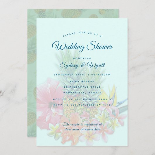 ハワイアンフラワーズカップルウェディングシャワー招待状 招待状 (正面/裏面)