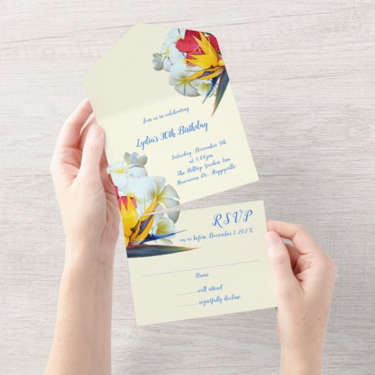ハワイアンフラワーズスペシャル誕生日 オールインワン招待状 (貼ってはがせる)
