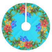 ハワイアンフラワーズハイビスカスアクア ブラッシュドポリエステルツリースカート (正面)