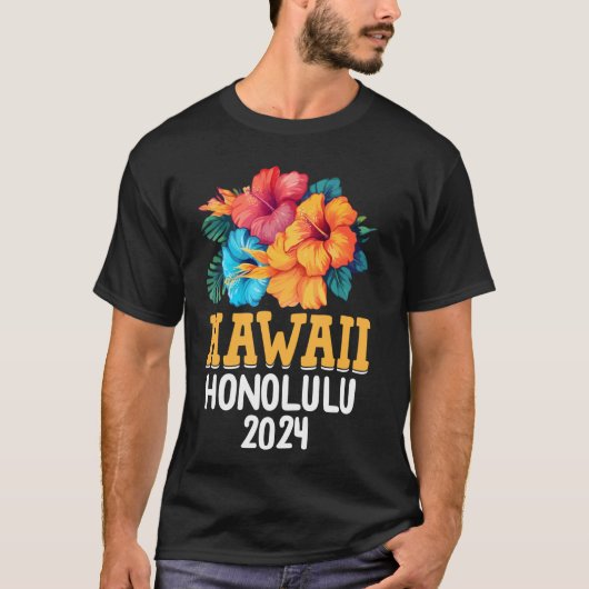 ハワイアンフラワーハイビスカスハワイ2024 Honolulu Vac Tシャツ (正面)