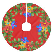 ハワイアンフラワーハイビスカスレッド ブラッシュドポリエステルツリースカート (正面)