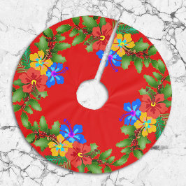 ハワイアンフラワーハイビスカスレッド ブラッシュドポリエステルツリースカート