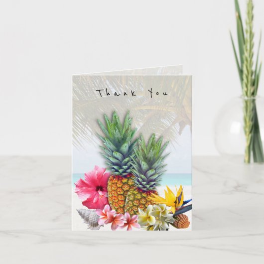 ハワイアンフラワーパイナップルシーシェルありがとう サンキューカード (正面)