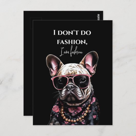 ハワイアンフランスのシャツとサングラスのブルドッグ ポストカード (正面/裏面)