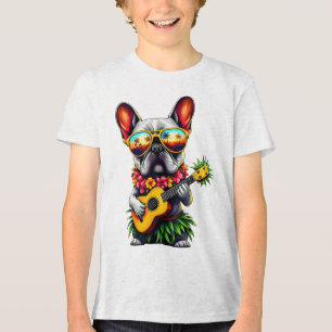 ハワイアンフランスのブルドッグ&amp; Pineapple Ukulele Su トライブレンドＴシャツ